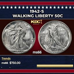 1942-s Walking Liberty Half Dollar 50c Grades ms66