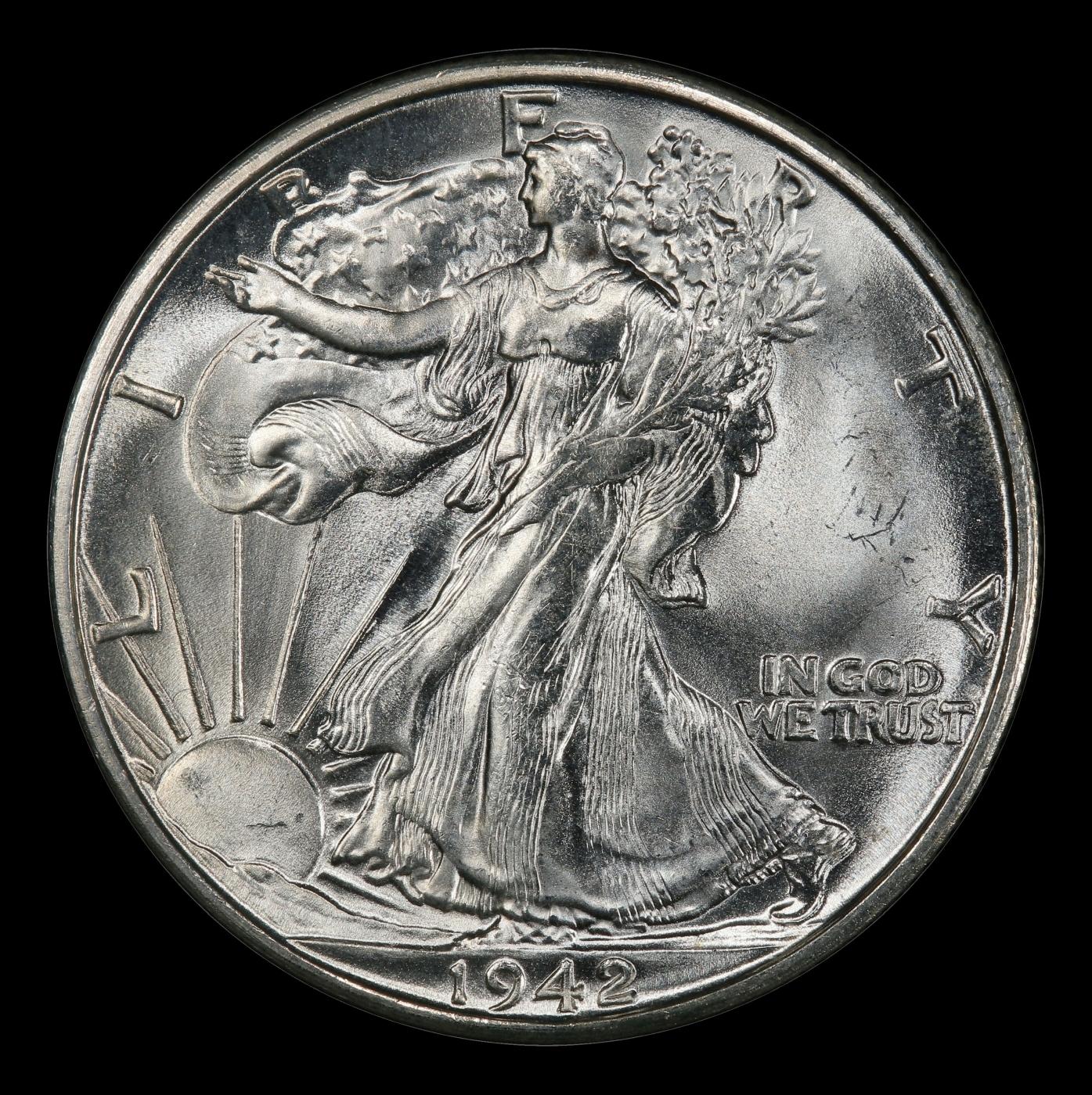 1942-s Walking Liberty Half Dollar 50c Grades ms66