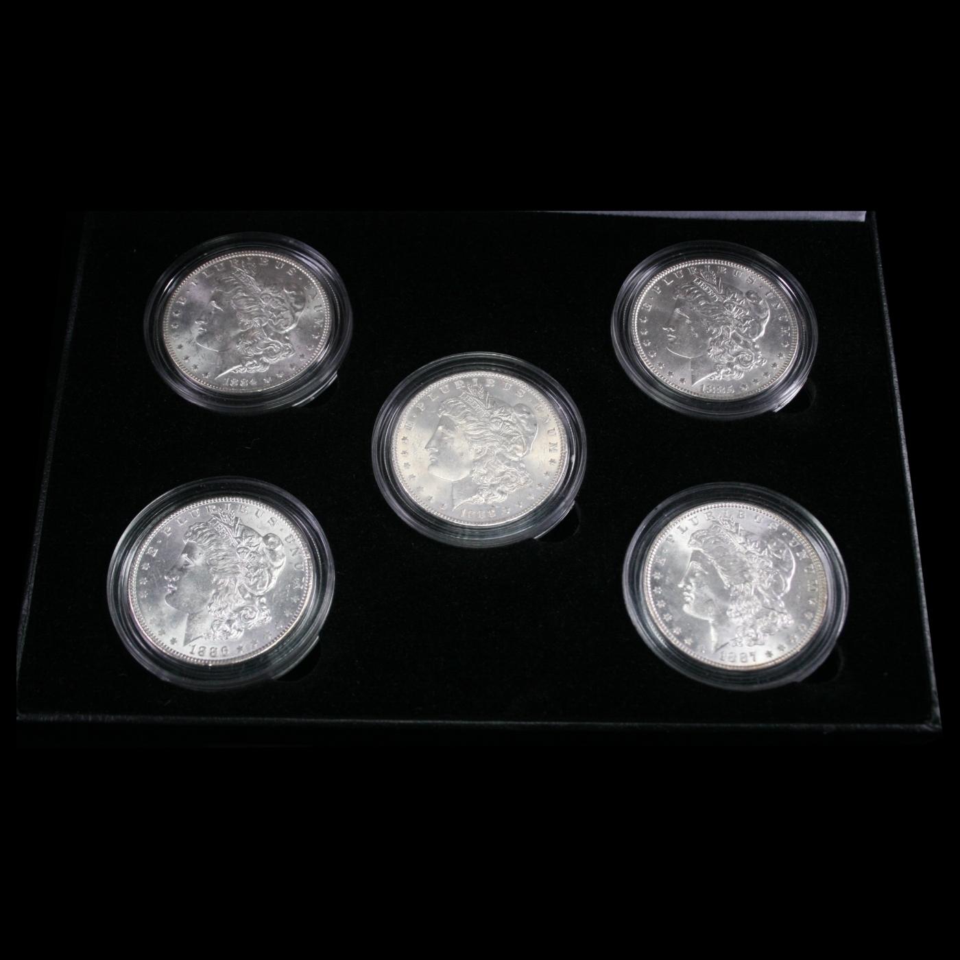 5x Coin Consecutive MORGAN Set 1884-1888-p ALL UNC, 5 Morgan Dollars From Philly