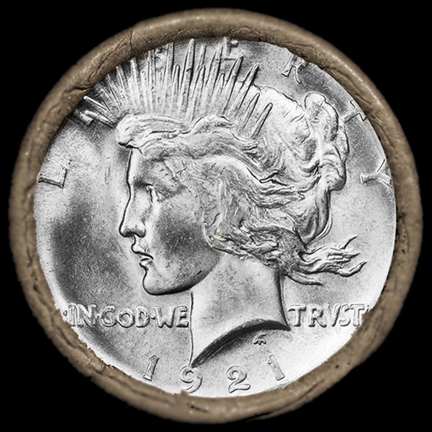 EI- SEARS Unc Peace Roll 20 silver dollars-RARE 1921/'P' Rev End