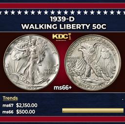 1939-d Walking Liberty Half Dollar 50c ms66+ SEGS