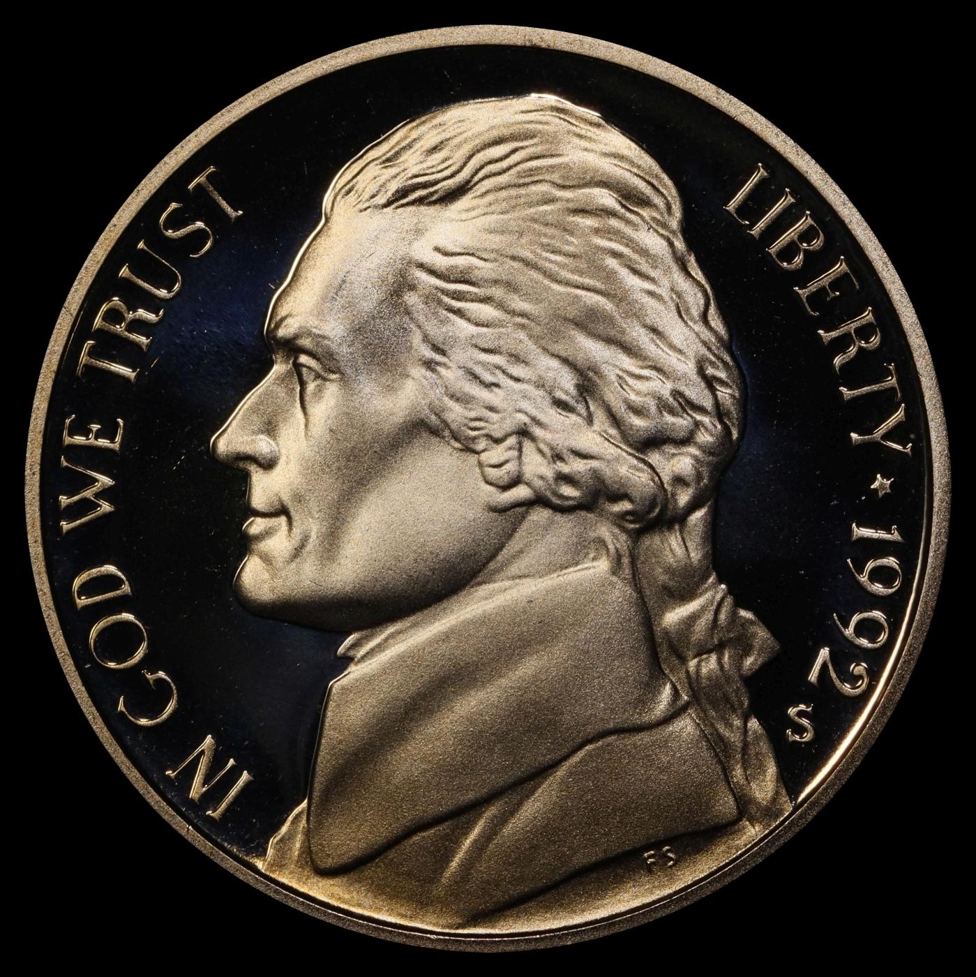 1992-s Proof Jefferson Nickel 5c pr70 dcam SEGS
