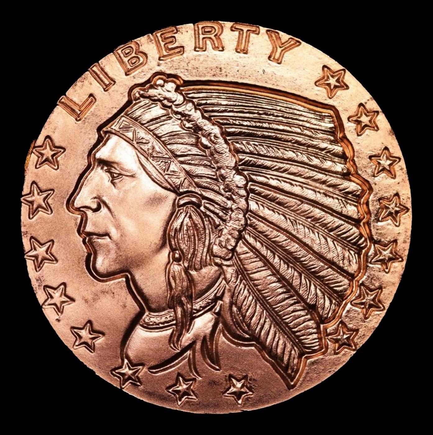 Indian Quarter & Half Eagle Style "Incuse Indian" - 1oz .999 Fine Copper Round