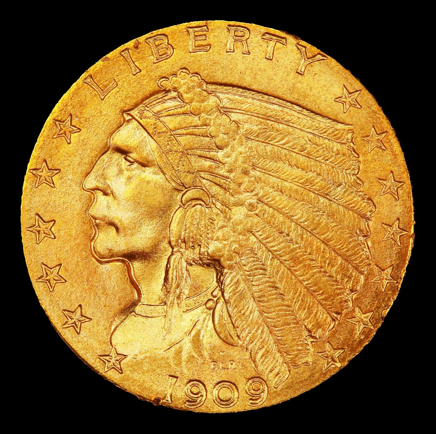 1909-p Gold Indian Quarter Eagle $2 1/2 ms65 SEGS