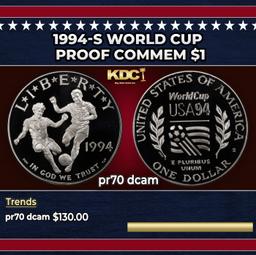 1994-S World Cup Proof Modern Commem Dollar $1 pr70 dcam SEGS