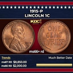 1915-p Lincoln Cent 1c ms66+ rd SEGS