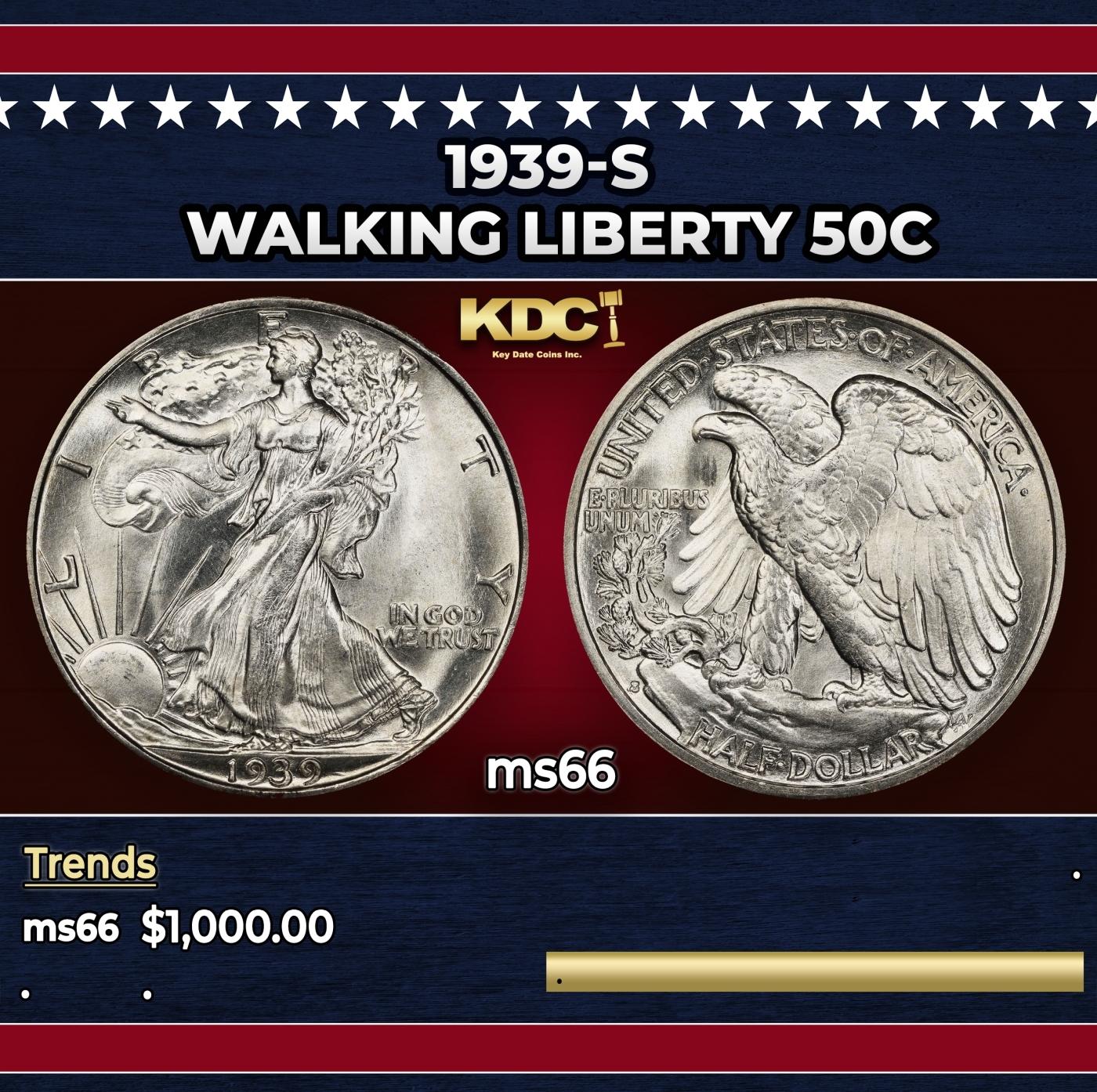 1939-s Walking Liberty Half Dollar 50c ms66 SEGS