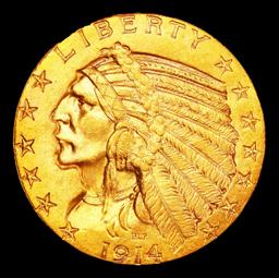 1914-p Gold Indian Half Eagle $5 ms64 USCG