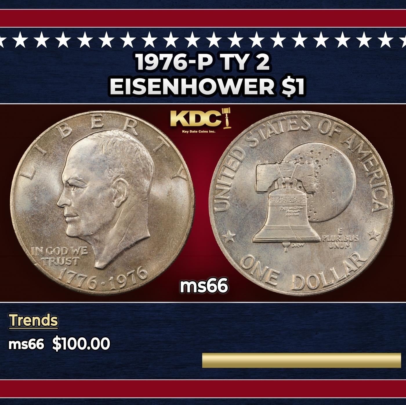1976-p Ty 2 Eisenhower Dollar $1 ms66 SEGS