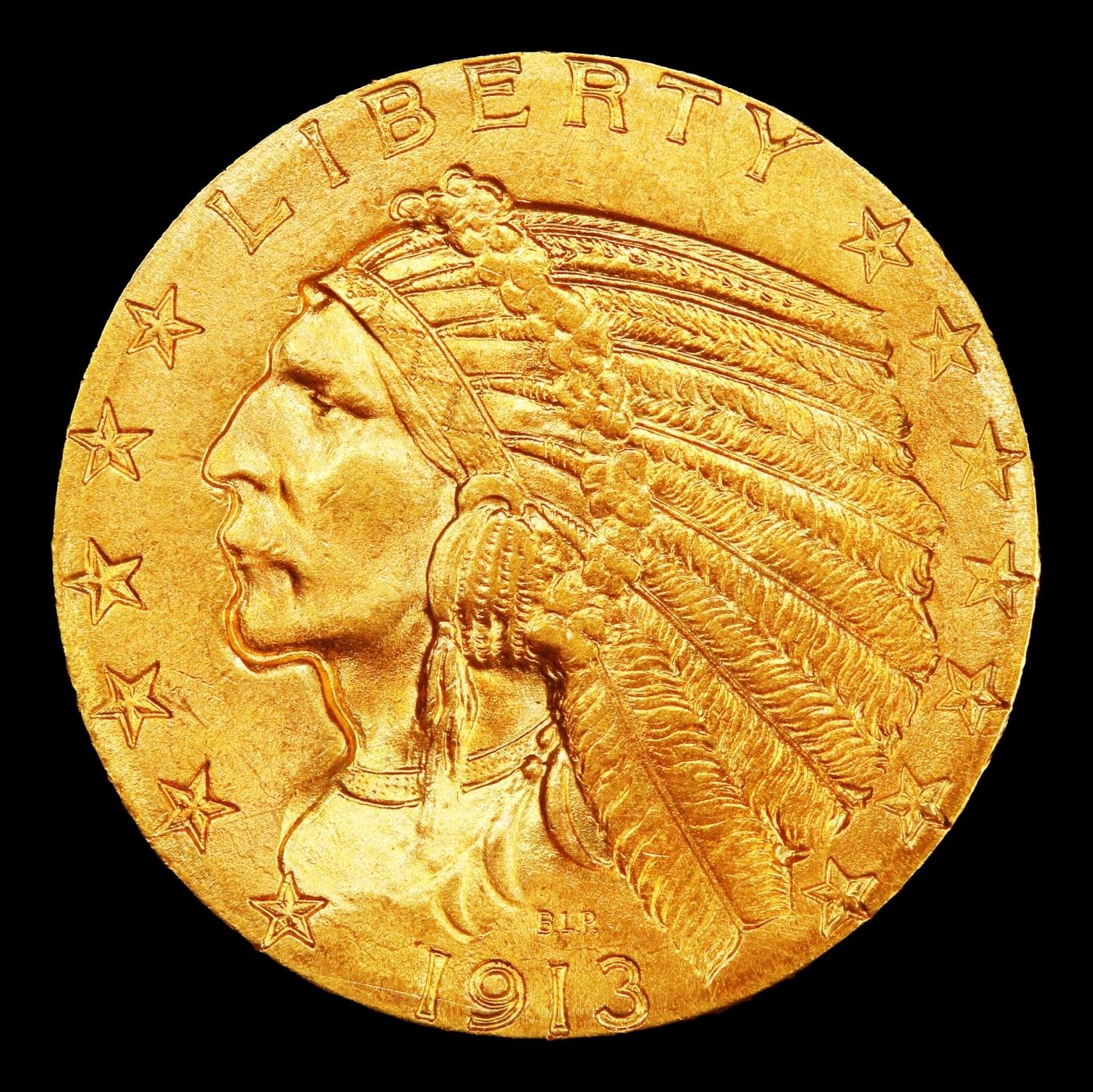 1913-p Gold Indian Half Eagle $5 ms65 USCG