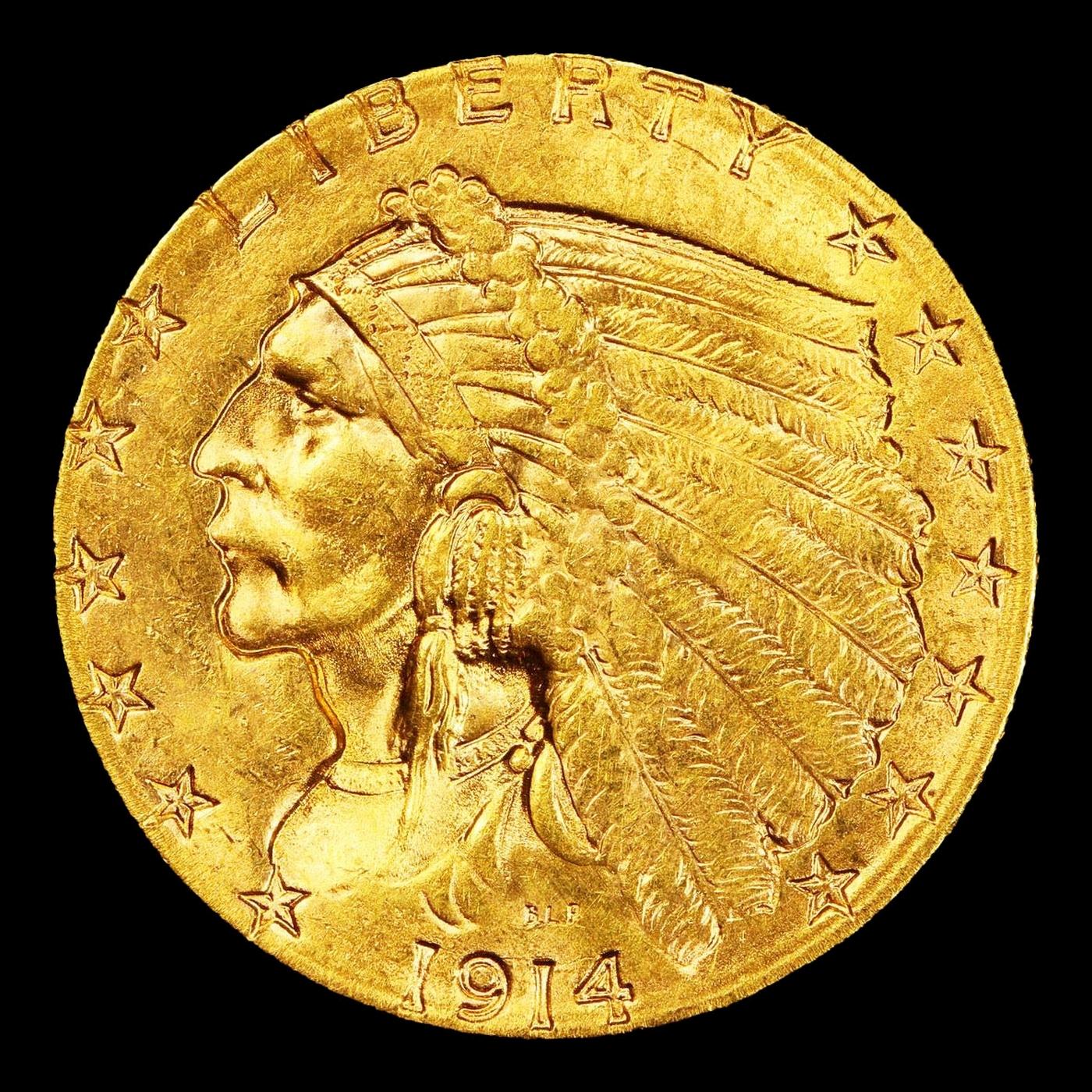 1914-d Gold Indian Quarter Eagle $2 1/2 ms64+ SEGS