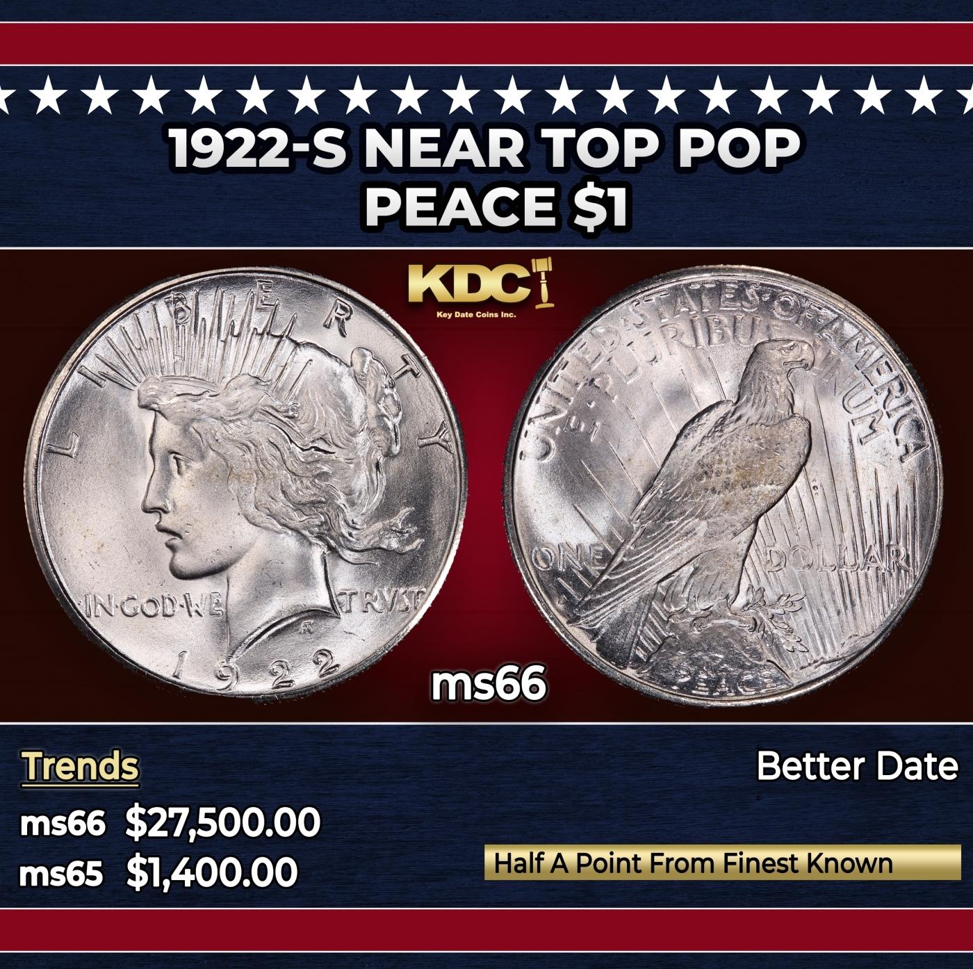 1922-s Peace Dollar Near Top Pop $1 ms66 SEGS