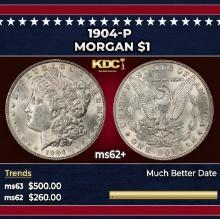 1904-p Morgan Dollar $1 Grades ms62+