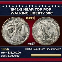 1942-s Walking Liberty Half Dollar Near Top Pop 50c ms67 SEGS
