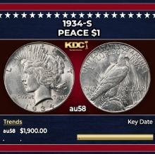 1934-s Peace Dollar $1 au58 SEGS