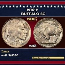 1916-p Buffalo Nickel 5c Grades ms65