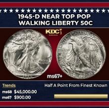 1945-d Walking Liberty Half Dollar Near Top Pop 50c ms67+ SEGS