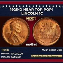 1925-d Lincoln Cent Near Top Pop! 1c ms65 rd SEGS
