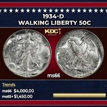1934-d Walking Liberty Half Dollar 50c ms66 SEGS