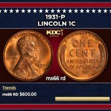 1931-p Lincoln Cent 1c Grades ms66 rd