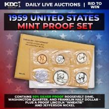 1959 United States Mint Silver Proof Set In Original Goventment Packaging, 5 Coins - Manilla Envelop