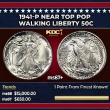 1941-p Walking Liberty Half Dollar Near Top Pop 50c ms67+ SEGS