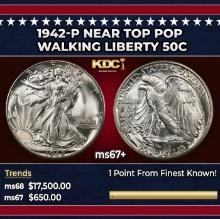 1942-p Walking Liberty Half Dollar Near Top Pop 50c ms67+ SEGS