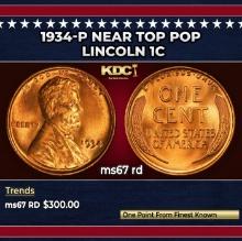 1934-p Lincoln Cent Near Top Pop 1c ms67 rd SEGS
