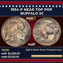1934-p Buffalo Nickel Near Top Pop 5c ms67 SEGS