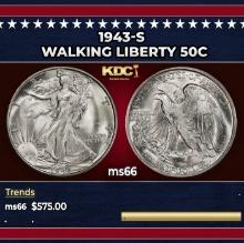 1943-s Walking Liberty Half Dollar 50c Grades ms66