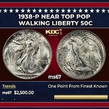 1938-p Walking Liberty Half Dollar Near Top Pop 50c ms67 SEGS