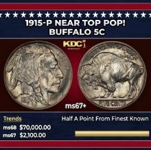 1915-p Buffalo Nickel Near Top Pop! 5c ms67+ SEGS
