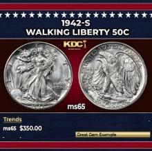 1942-s Walking Liberty Half Dollar 50c Grades ms65