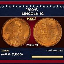 1910-s Lincoln Cent 1c ms66 rd SEGS