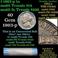 BU Shotgun Jefferson 5c roll, 1963-p 40 pcs Bank $2 Nickel Wrapper