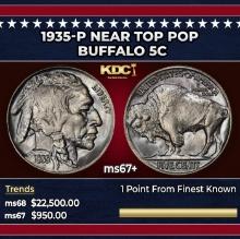 1935-p Buffalo Nickel Near Top Pop 5c ms67+ SEGS