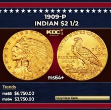 1909-p Gold Indian Quarter Eagle $2 1/2 ms64+ SEGS