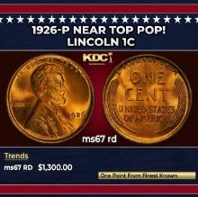 1926-p Lincoln Cent Near Top Pop! 1c ms67 rd SEGS
