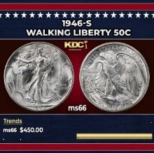 1946-s Walking Liberty Half Dollar 50c Grades ms66