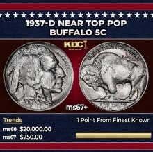 1937-d Buffalo Nickel Near Top Pop 5c ms67+ SEGS