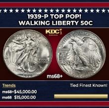 1939-p Walking Liberty Half Dollar TOP POP! 50c ms68+ SEGS