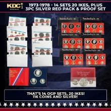 Full Ike Dollar Mint And Proof Sets 1973-1978, Plue Bonus Bicentennial Silver "Red Pack" & 3pc Silve