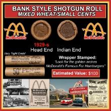 Lincoln Wheat Cent 1c Mixed Roll Orig Brandt McDonalds Wrapper, 1929-s end, Indian other end