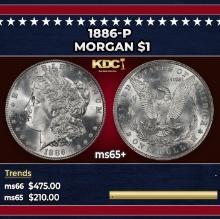 1886-p Morgan Dollar $1 Grades ms65+