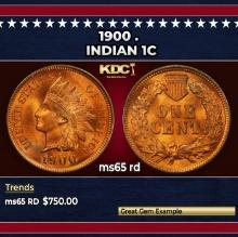 1900 Indian Cent . 1c Grades ms65 rd