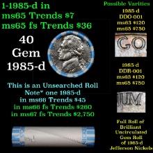 BU Shotgun Jefferson 5c roll, 1985-d 40 pcs Bank $2 Nickel Wrapper