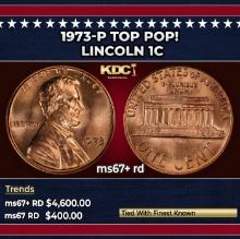 1973-p Lincoln Cent TOP POP! 1c ms67+ rd SEGS