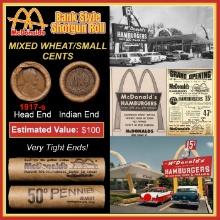 Lincoln Wheat Cent 1c Mixed Roll Orig Brandt McDonalds Wrapper, 1917-s end, Indian other end