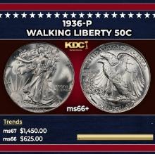 1936-p Walking Liberty Half Dollar 50c ms66+ SEGS