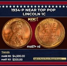 1934-p Lincoln Cent Near Top Pop 1c ms67+ rd SEGS